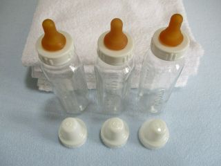 3 Vintage Evenflo Glass Baby Bottles With Rubber Feeding Teats