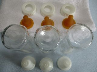 3 Vintage Evenflo Glass Baby Bottles with Rubber Feeding Teats 4