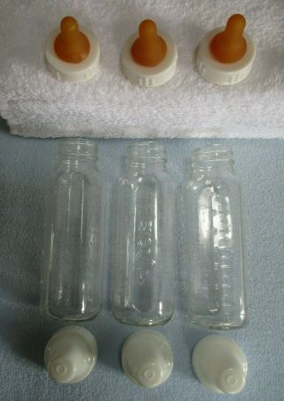 3 Vintage Evenflo Glass Baby Bottles with Rubber Feeding Teats 5