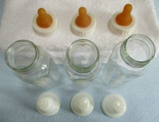 3 Vintage Evenflo Glass Baby Bottles with Rubber Feeding Teats 7
