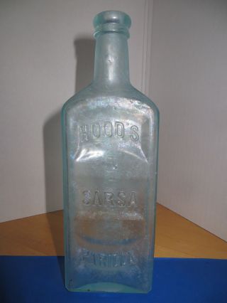 Hood’s Sarsaparilla Antique Bottle Ca.  1880’s Lowell Mass Aqua Opalescent 9 " Tall
