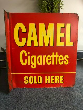 Old Camel Cigarettes Flange Double Sided Tin Metal Advertising Sign