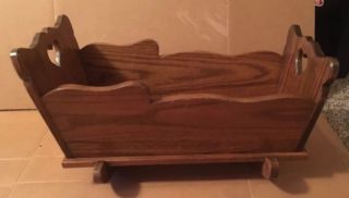 Wooden Rocking Baby Cradle For Doll 16” With Carved Hearts