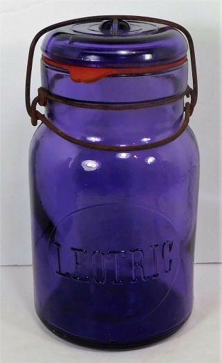 C1900 Purple - Amethyst Quart Fruit Jar - Leotric W/ Glass Lid