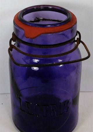 c1900 PURPLE - AMETHYST QUART FRUIT JAR - LEOTRIC w/ GLASS LID 3