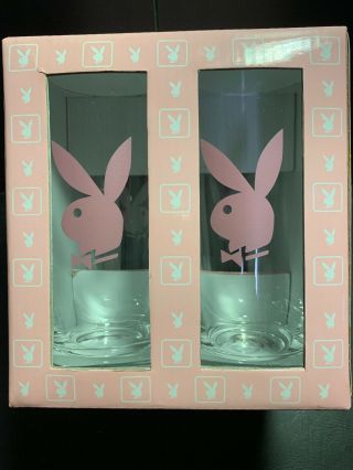 Playboy Bunny Hi Ball Glasses Pink Barware Man Cave Box Set Of 4 Open Box 2004
