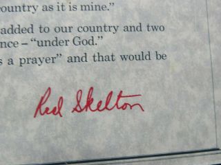 RED SKELTON THE PLEDGE OF ALLEGIANCE SIGNED IN RED JAN.  14,  1969 EXC 5