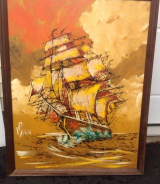 Painting 1975 Oil On Canvas Signed Artist Ryan Ship 33 " X43 "