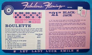 Vintage Fabulous Flamingo Hotel Gambling Card - Roulette,  Black Jack,  Craps Odds