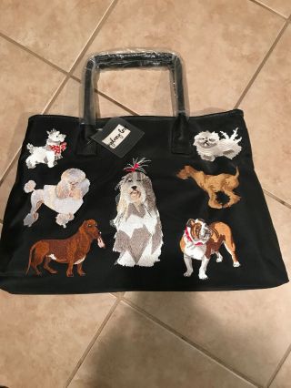 Nwt Sydney Love Black Embroidered Dogs Handbag Tote Purse Pocketbook A,