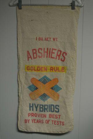 Vintage Abshiers Golden Rule Hybrid Seed Corn Sack Rockport Indiana Bag Cloth