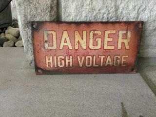 Vintage Danger High Voltage Sign.  8 " X 4 " 1950 Small Size Rare.