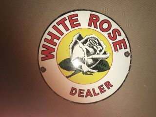 Porcelain White Rose Enamel Sign 14 "