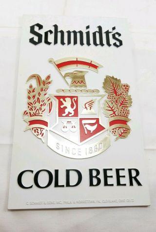 Vintage Schmidt ' s Cold Beer Advertising Beer Sign 9 1/2 