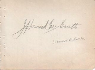 J.  Howard Mcgrath Autographed Page Rhode Island Politician D.  66