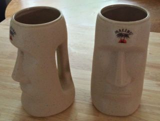 Set Of 2 6 Inch Easter Island Plastic Tiki Mugs Malibu Rum