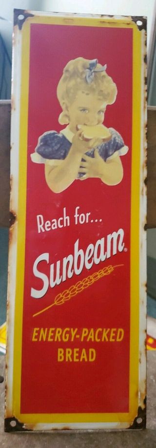 Sunbeam Bread Porcelain Enamel Sign Vintage Style Country Store Advertising Add