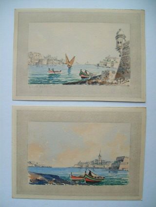 Grand Harbour Malta - Small Watercolor Studies By Joseph & Edwin Galea