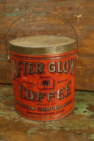 Antique After Glow Coffee Tin Can Marshalltown Iowa