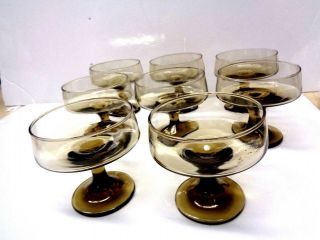 Set Of 8 Vintage Libby Retro Brown Stemmed Champagne/sherbert Glasses 1970 " S Usa