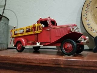 Vintage Fire Truck Red Metal - Rustic Home Decor Man Cave Office Nypd Office