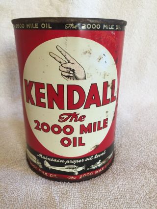 Vintage Full Metal Can Kendall 2000 Mile Motor Oil Planes Boats Cars Trucks