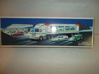 1997 Hess " Toy Truck And Racers " With (2) Stock Car Style Race Cars