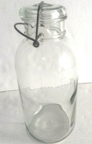 Large Jar Milk Bottle With Bail 10.  5 " Tall With Lid