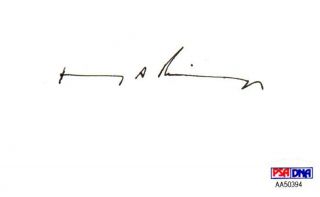Psa/dna Secretary Of State Henry Kissinger Autographed - Signed 3x5 Index Card 394