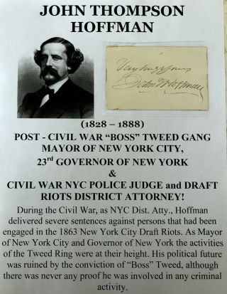 Civil War Police Riots “boss” Tweed Gang Mayor York City Governor Autograph,