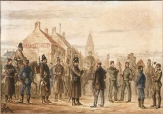Antique 19th Century Georges Dascher Watercolor Painting " Franco - Prussian War