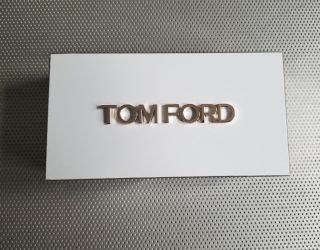 Tom Ford Silver White Woodgrain Brown Logo Plaque In Metal & Wood