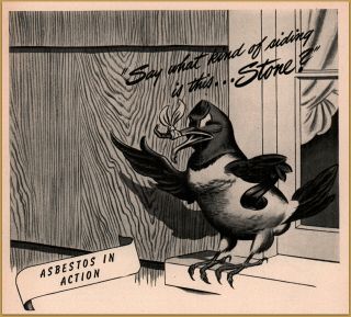 1947 Keasbey & Mattison Woodpecker Broken Bill Asbestos Siding Shingles Ad