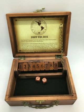 National Geographic Society Shut The Box Dice Game Wooden Case Vintage