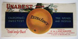 Rare Vintage Advertising Label For " Unabest " Brand Orange Label