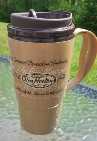 Tim Horton Plastic Travel Coffee Mug Cup 22 Oz 2007 Canada Cities Names