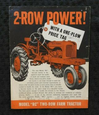 1940 - 41 Allis Chalmers " Rc 2 - Row Power " Tractor Sales Brochure Acceptable Shape