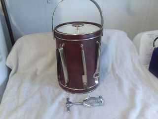Faux Leather Preferred Stock Ice Bucket With 4 Tools/tongs,