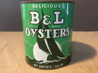 Antique B & L Oyster Tin Can Bivalve Md Vintage Advertising 1 Gallon