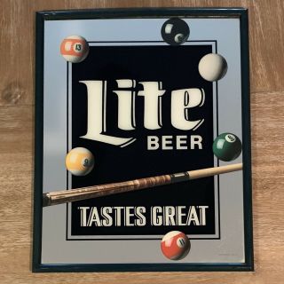 Vintage Promo Miller Lite Pool Hall/ball & Cue Billiards Mirror Sign