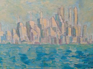 Vtg 60s YORK CITY Skyline Oil Painting Signed Dated 1962 Midcentury Abstract 2