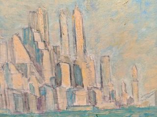 Vtg 60s YORK CITY Skyline Oil Painting Signed Dated 1962 Midcentury Abstract 3