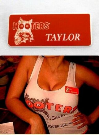 Hooters Girl Uniform Taylor Name Tag Halloween Costume Pin Badge Accessory