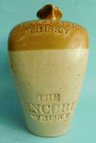 Antique 2 Tone Colonial Australian Pottery Stoneware Jug The Encore Whisky 1890s