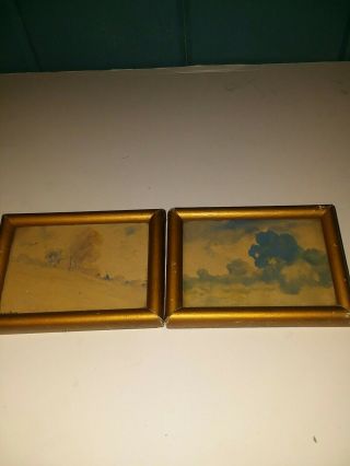 Rare W.  A.  Eyden Twin Minature Watercolor Paintings Indiana Artist