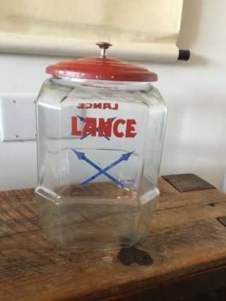 Lance Jar Glass 8 Sided Rare Peanut Cracker Cookie Jar