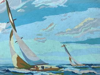 VTG Paint By Number PBN Craft Mid Century Sailboats Seascape Painting Art 4