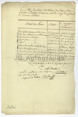 18th Century French Military Signed Manuscript Document - Circa Mid 1790s