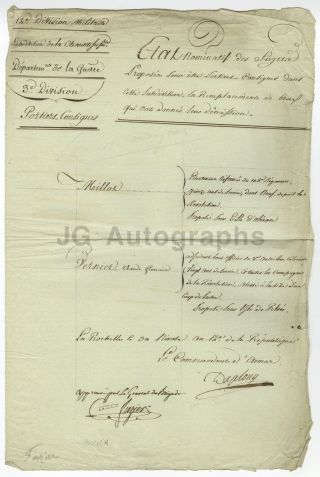 19th Century French Military Signed Manuscript Document Id 