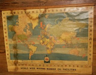 Ultra Rare 1965 Caltex World Wide Marine Bunker Oil Facilities Roll Up Map